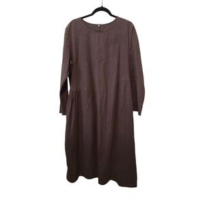 Mordenmiss Midi Dress Womens XXL Brown Linen Cotton Lagenlook Pockets Casual